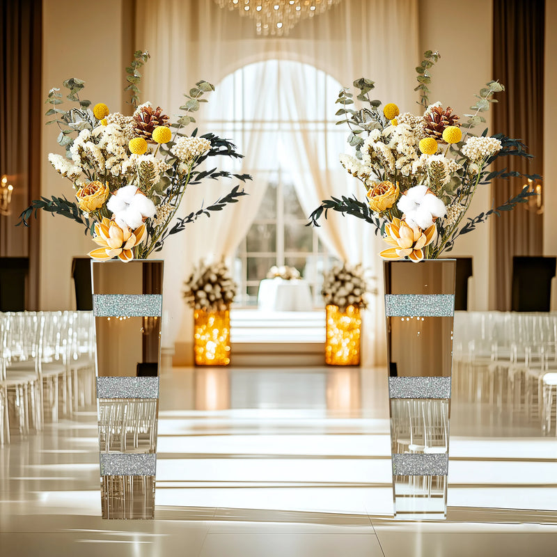 Grand vase miroir sur pied, vase en verre à effet diamant concassé pour la décoration intérieure en cristal
