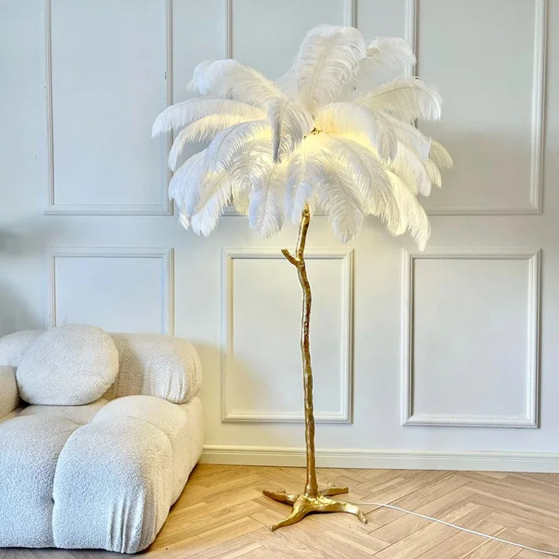 Lampadaire Led moderne en plumes d'autruche